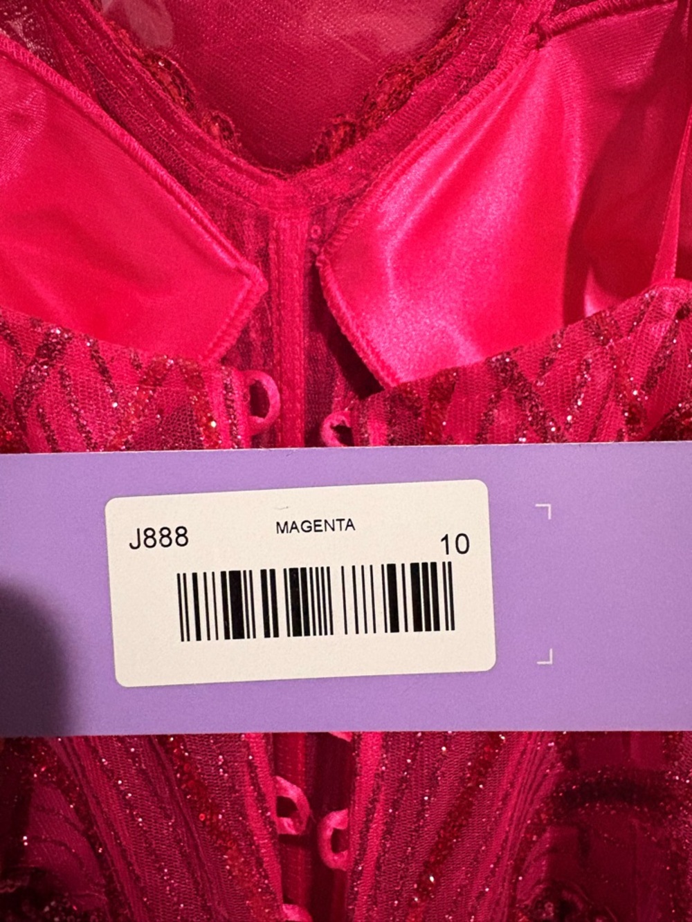 Strapless Fuchsia Beaded Evening Gown - Picture 3 of 3